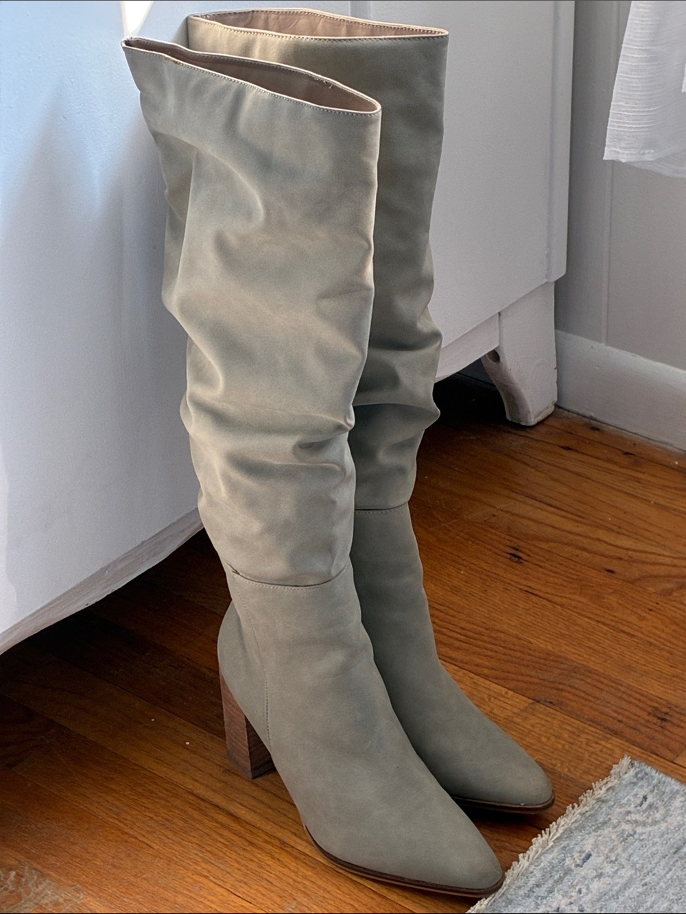 Ccocci Tall Slouchy Knee-High Boots in Taupe w/ Stacked Wood Heel 8
